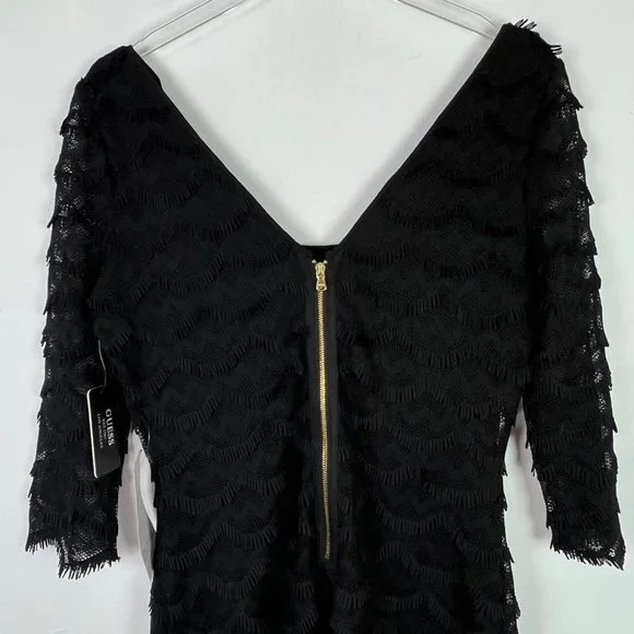NWT Guess Black Kira Scalloped Eyelash Fringe Lace Dress LBD Size 10 NEW I991 - Picture 10 of 11
